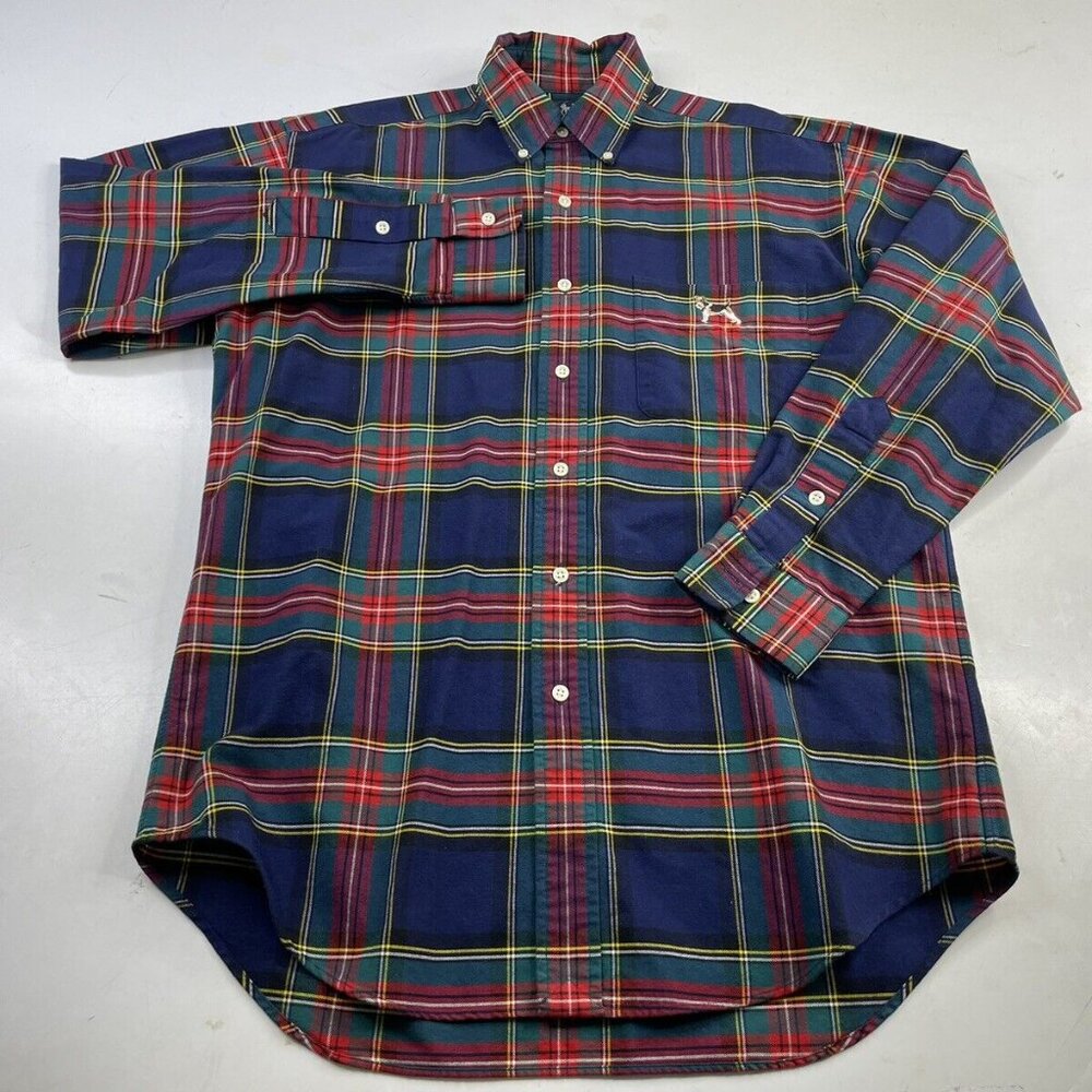 Ralph Lauren Men's Tartan Plaid Blake Terrier Dog Button Shirt Sz L - Christmas!